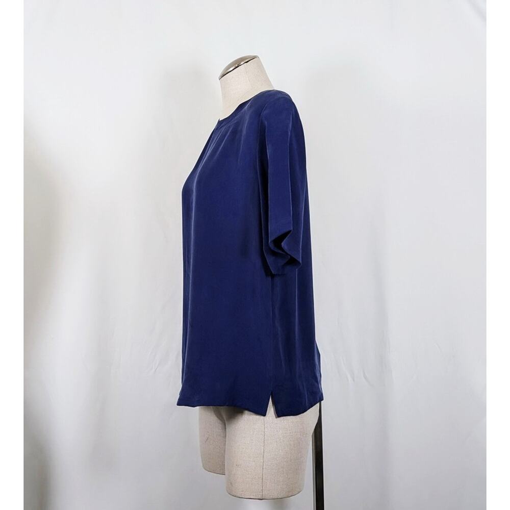Vintage 90s Blouse Navy Blue Silk Short Sleeve Women's Size MP Medium Petite - Picture 3 of 5
